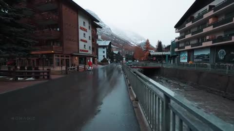Walking in the Rain, Zermatt Switzerland and Mattervispa, Rain and City Sounds