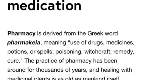 Did you know that the word pharmacy derives from an ancient greek word & the core meaning of that word is to use spells ~potion and witchcraft to heal?