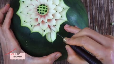 Simple flower and the leaves watermelon carving | fruit carving