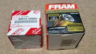 Toyota and FRAM Ultra Synthetic oil filter