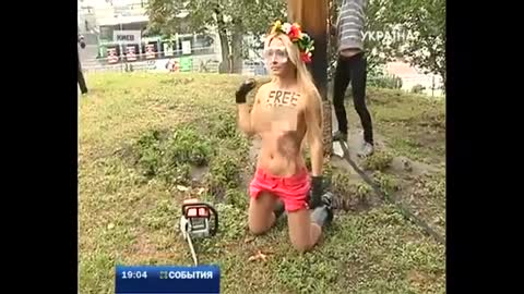 Remember when FEMEN brought a chainsaw and cut down a large wooden (Greek Catholic) cross in Kiev in 2012? Symbolic.