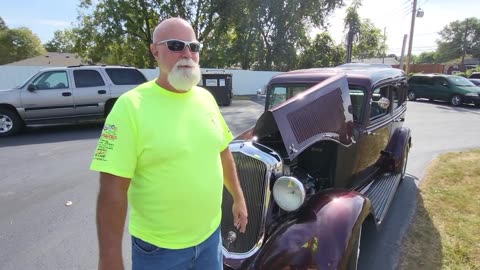 Tim Schnel and his 1933 Plymouth 4-door. Tim is a member of the Chicken Eaters Club. #33plymouth