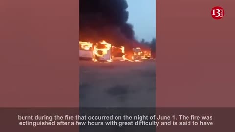 Footage from fire in Moscow where over 35 buses were burnt to ashes