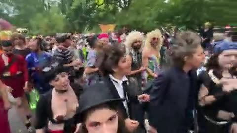 New York Drag Marchers chant “We’re here, We’re queer, We’re coming for your Children”