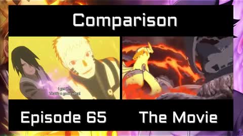 Naruto and Sasuke VS Momoshiki Comparison Side by Side- Boruto Anime (Episode 65 VS The Movie)