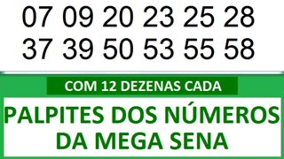 - PALPITES DOS NÚMEROS DA MEGA SENA COM 12 DEZENAS- g