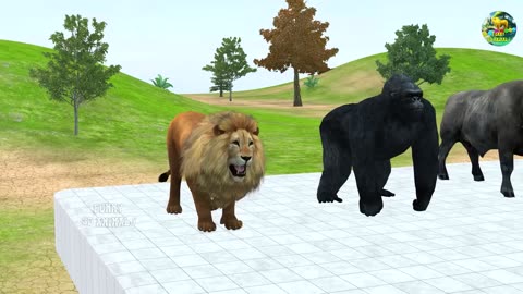 3D Stair Game With Elephant Gorilla Lion Buffalo T-rex - Wild Animal Game