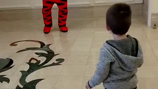 3 year old has a jump off battle with Tigger at Disney World