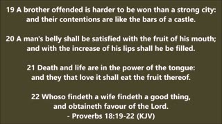 Book of Proverbs | Chapter 18 Verses 19-22 - Holy Bible (KJV)