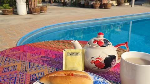 Living the dream breakfast at the pool
