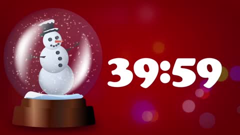 60 Minutes (1 Hour) Timer, Christmas Music, Animated Snowman Snow Globe, White Numbers