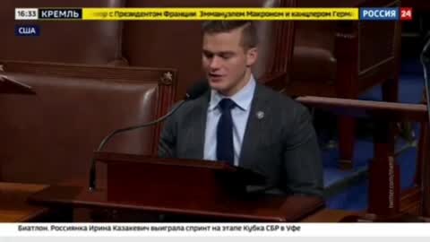 Russian state TV repeatedly showing the clip of Madison Cawthorn calling Zelensky a “thug.”