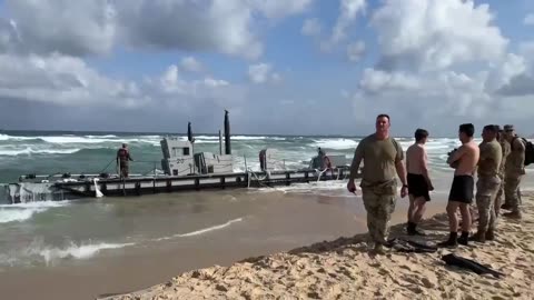 GAZA: The American floating pier collapsed and drifted away due to bad weather.