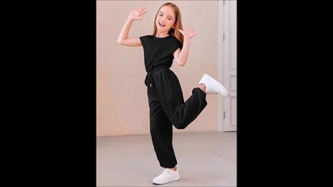 Haloumoning Girls Jumpsuits Kids Fashion Crewneck Elastic Waist Long Pants Rompers with Pockets 5-14 Years. . Elastic Waist with Drawstring: These jumpsuits are designed with an elastic waistband and long pants, creating a flattering silhouette while