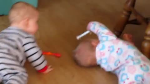 7 month old Twins 1st fight.