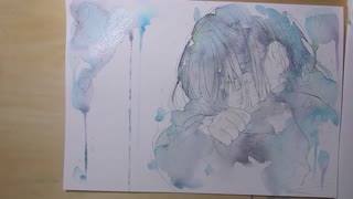 Draw a crying girl in watercolor