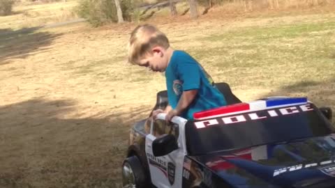 Little Boy Pretends To Take Sobriety Test To Drive Power Wheels Car