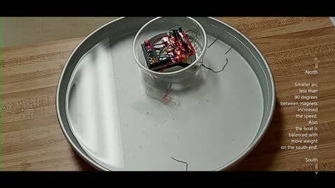Electromagnet Propelled Boat with 80 Degrees Between Magnets