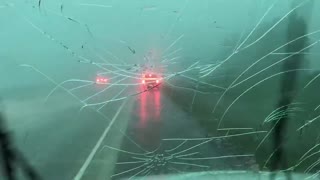 Hail Storm Wrecks Truck's Windshield