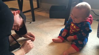 WARNING - Contagious Laughter! Baby in Superman Onesie Laughing Hilarously At Daddy