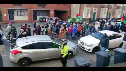 Woke policewoman barges into man’s property and harasses him for heckling pro-Palestine marchers