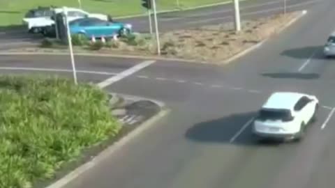 Incredible near miss out of control car flies through multiple traffic lane