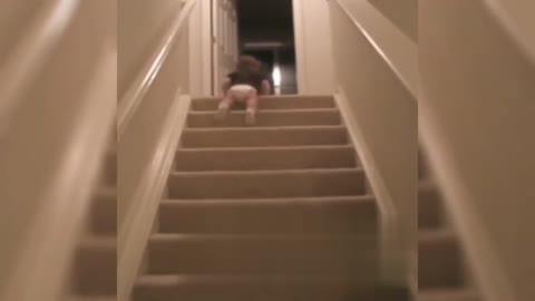 Funny Hungry Baby Runs on Stairs to Get Milk!!