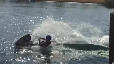 Collab copyright protection - blue helmet guy wakeboarding fail