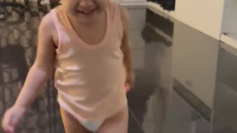 Cute Baby Walks With Slippers For The First Time