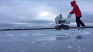 Parents Skate 14 Miles On Thin Ice With Baby In Pram