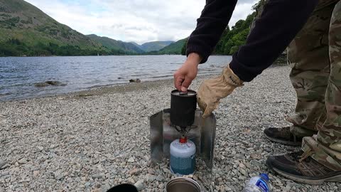 Msr pocket rocket 2 by ulleswater Lake. Making a brew.