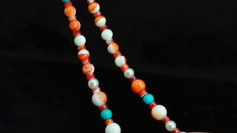 Natural turquoise and orange spiny oyster pearl smooth beads with brown tiger eye gemstone