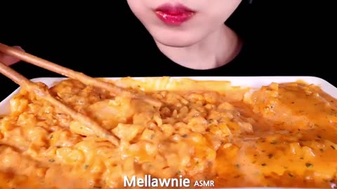 ASMR CHEESY CARBO FIRE NOODLE, KIRI MOCHI 치즈 까르보 불닭볶음면, 키리모찌, 짱구떡 EATING SOUNDS MUKBANG 먹방