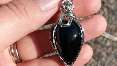 Obsidian and Silver Wire Wrap Necklace