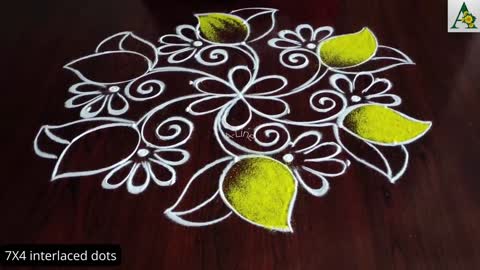 Beautiful Rangoli for beginners with dots for Ugadi-Gudipadwa