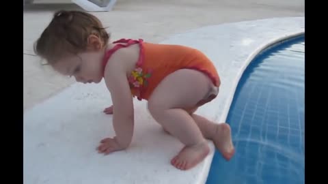 Funny BABY try to get the swimming POOL-this is very funny