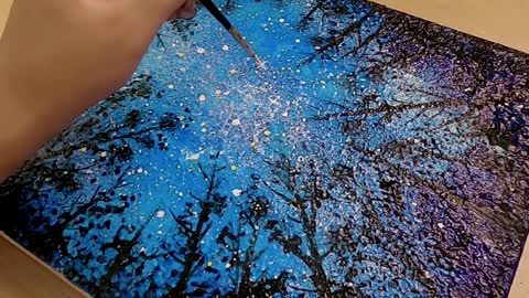 Painting with a sponge, looking up at the starry sky