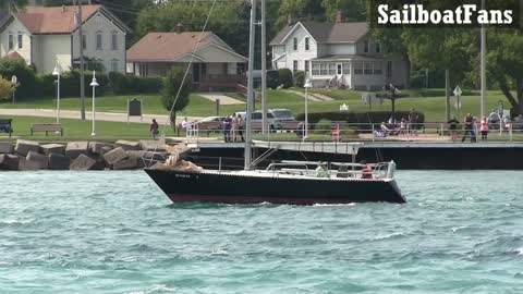 Double Jeopardy Sailboat Cruising Down St Clair River In Great Lakes