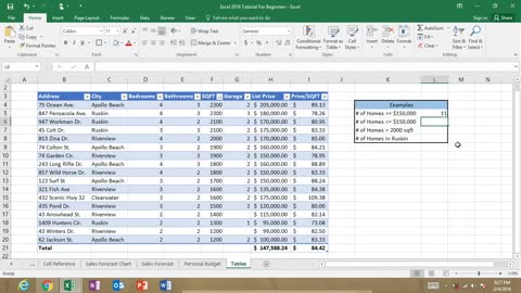 Excel COUNTIF Function Tutorial: Excel 2016 Range Criteria Greater Than