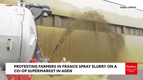 Protesting Farmers In France Spray Slurry On A Co-Op Supermarket In Agent