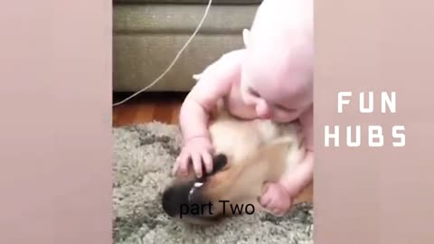 Baby with dog and cut funny part one