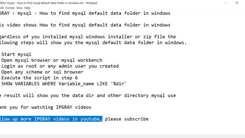 IPGraySpace: MySql - How to find MySql default data folder in windows