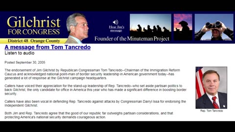 American Independent Party: Republican Congressman Tom Tancredo endorses Jim Gilchrist (September 30, 2005)