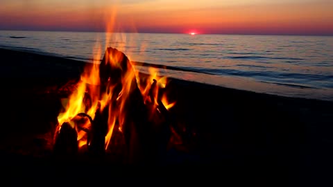 Campfire by Beach Sunset