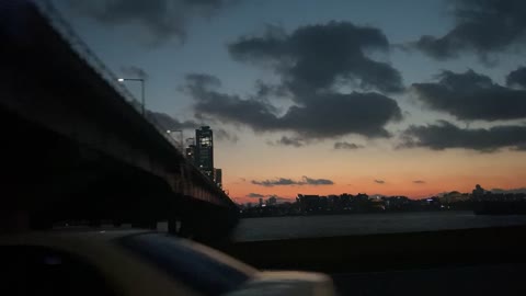 Drive through the sunset sky