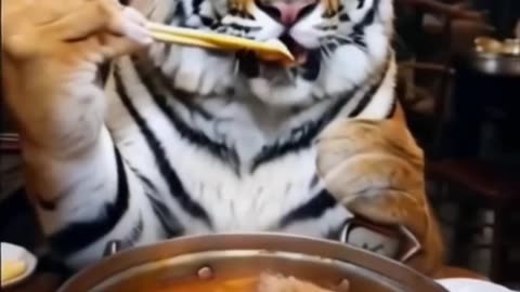 A tiger eats meat