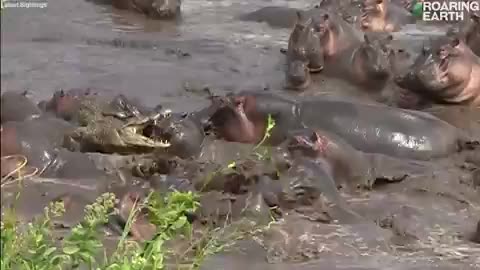 Hippos are RUTHLESS! An unlucky crocodile found ippos.