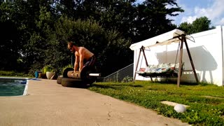 Log press by the pool