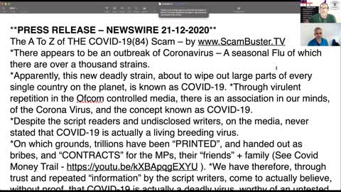 :PRESS RELEASE – NEWSWIRE ~21-12-2020 The A To Z of THE COVID-19(84) [SCAM] by:~ www.ScamBuster.TV!!