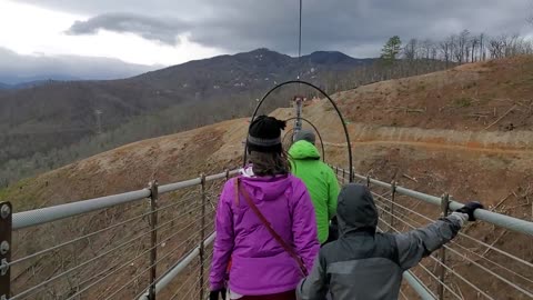 longest pedestrian suspension bridge North America Smoky Mountains Gatlinburg, Tennessee.